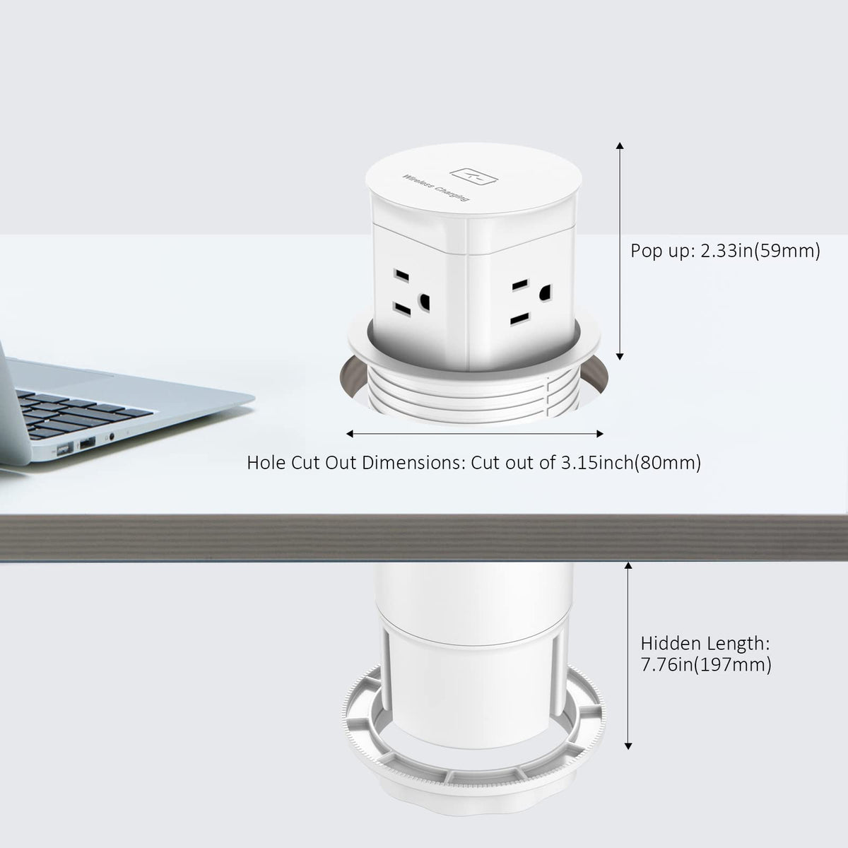 Jgstkcity pop-up outlet retracts automatically for a tidy desk.