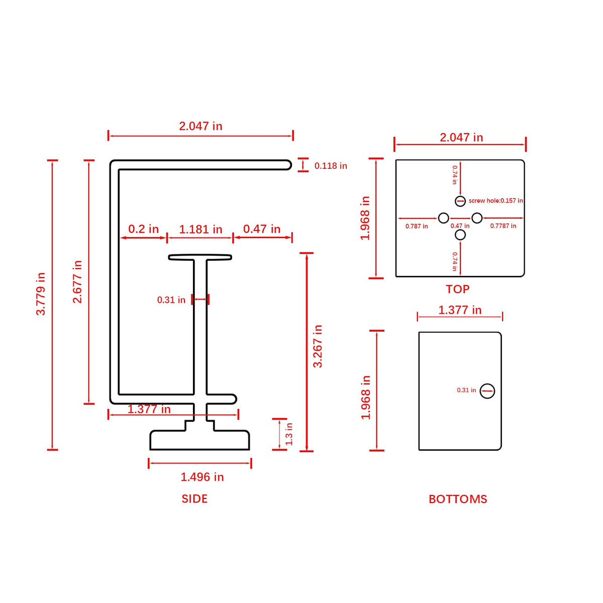 Jhanw C clamp top holes detail for secure mounting options.
