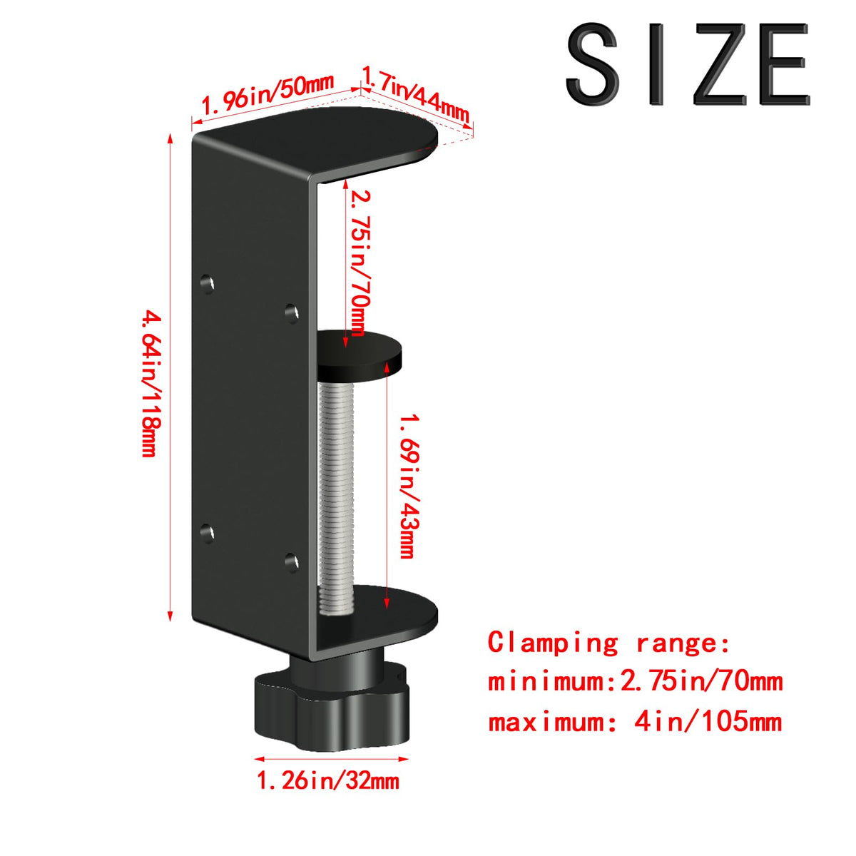 Two-pack Jhanw clamps show 2 mounting holes and 4 inch clamping range