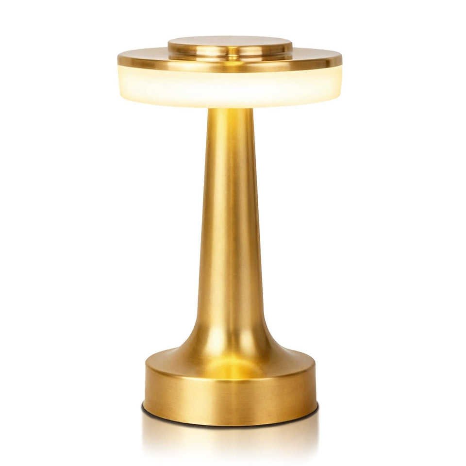 JHPGEOE cordless metal desk lamp with gold body for versatile bedside lighting.