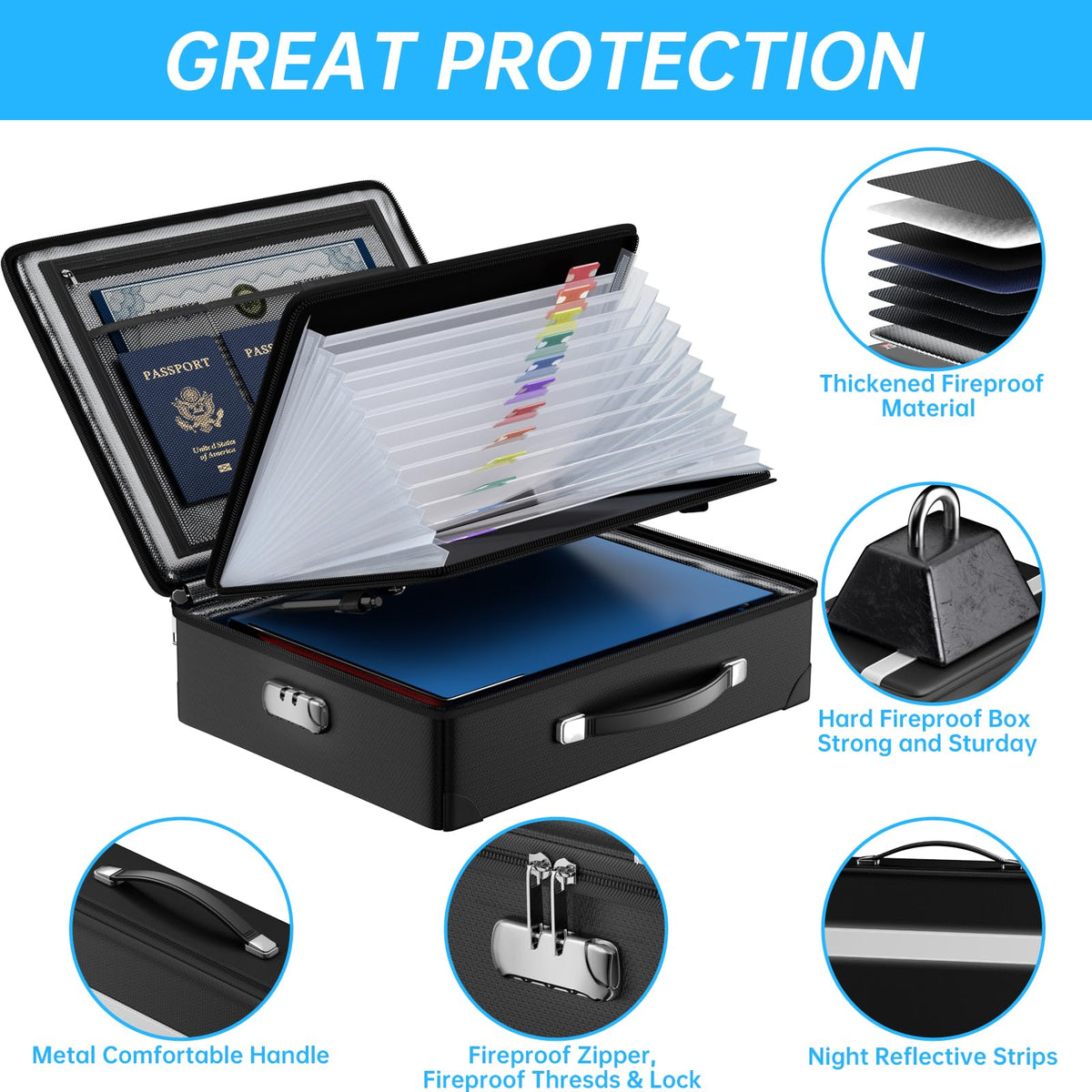 JHSafer fireproof document box with combination lock for secure access