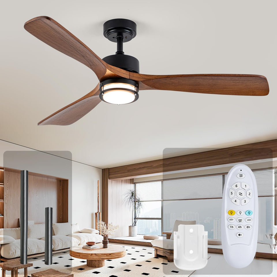 JHSYCH 52-inch outdoor ceiling fan with walnut blades enhances patio ambiance.