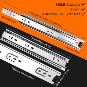 JI2OOYI 16-inch drawer slides side-mount installation shows sturdy rails.