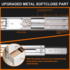 Three-fold full extension enables full access to drawer contents.