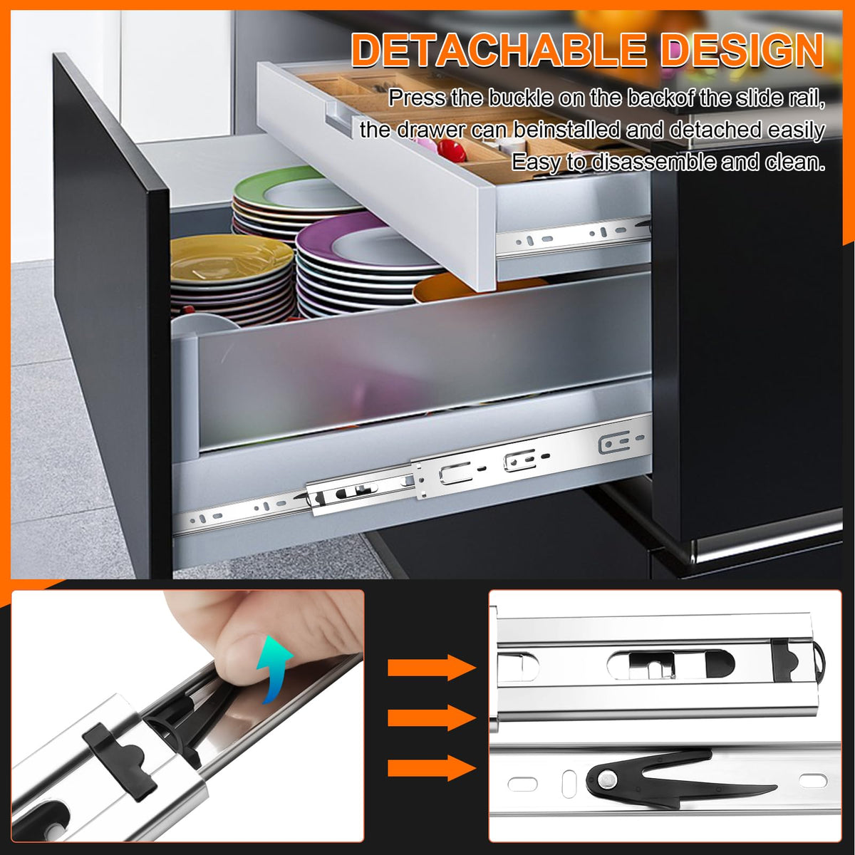 JI2OOYI kitchen drawer use demonstrates smooth, quiet operation.