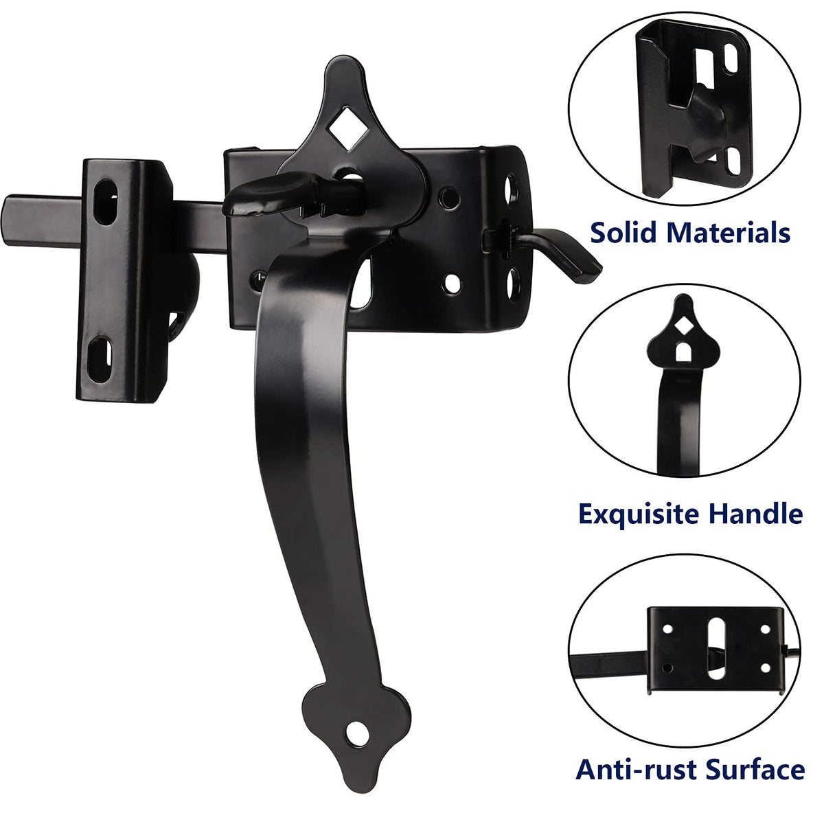 JIAHOO 8-inch handle attached to gate latch for easy grip.