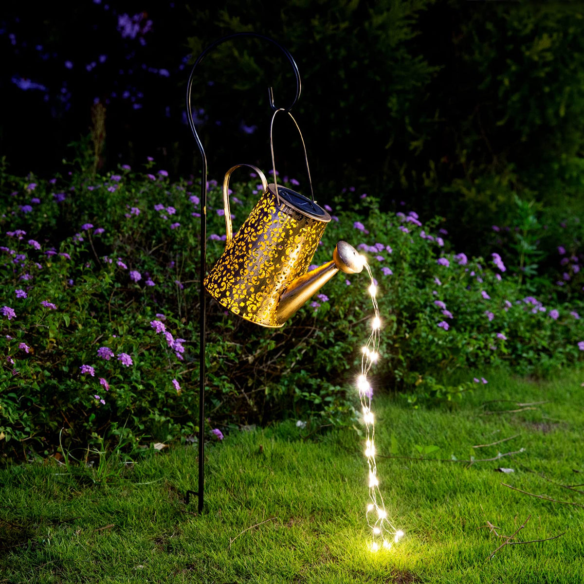 JIAJIAMEI solar hanging garden lights with watering can for cozy yard ambience.
