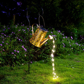 JIAJIAMEI solar hanging garden lights with watering can for cozy yard ambience.