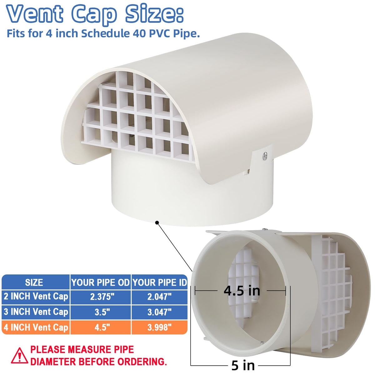 JIANBENKJ vent cap with screen blocks leaves and snow while allowing airflow.