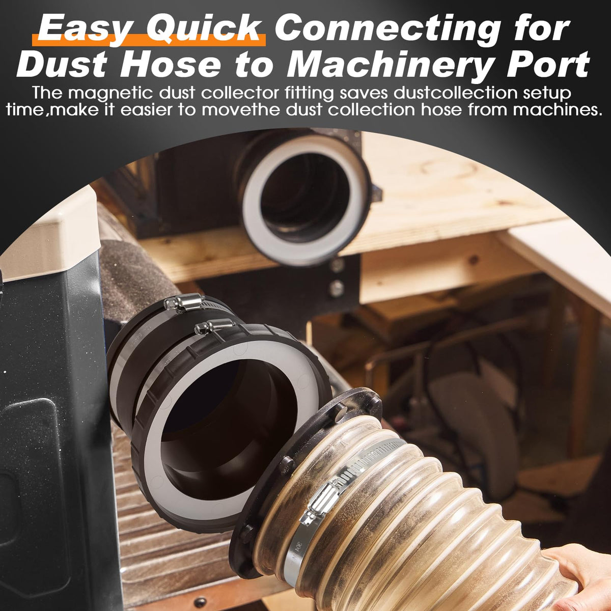 JIANBENKJ rubber 4-inch dust coupler provides a tight fit and easy release.