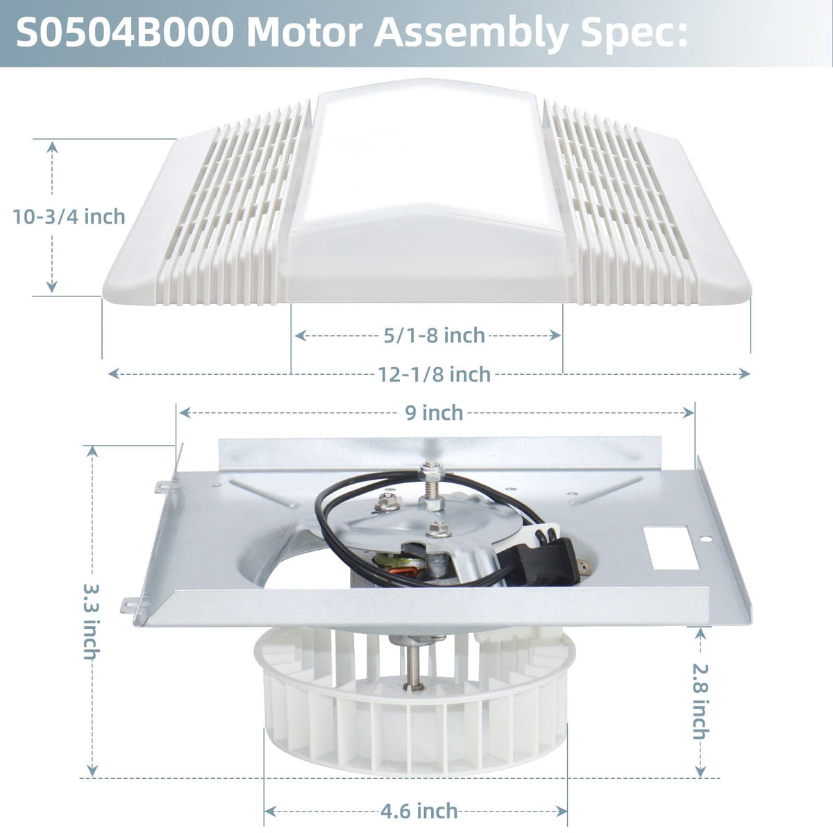 JIANBENKJ S0504B000 motor assembly side view showing slim ceiling profile.