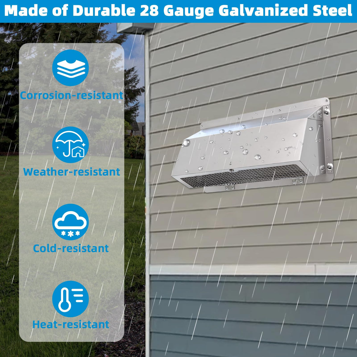 Heavy-duty stainless steel vent cap resists rust and corrosion in outdoor conditions