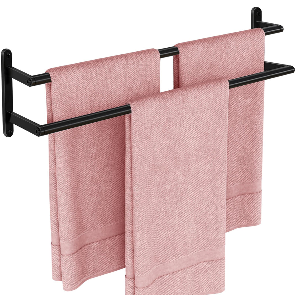 JIAPAIDUO double towel bar 24-inch in matte black showing sturdy wall mount for towels.
