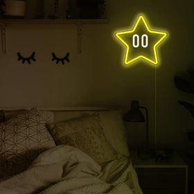 JIARODEY star neon sign adds cozy mood to bedroom decor.