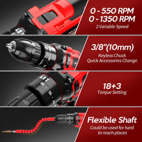 JIARUISI 20V drill featuring a 38 keyless chuck for versatile bit use.