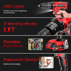 JIARUISI 20V drill shown with LED work light for dim spaces.