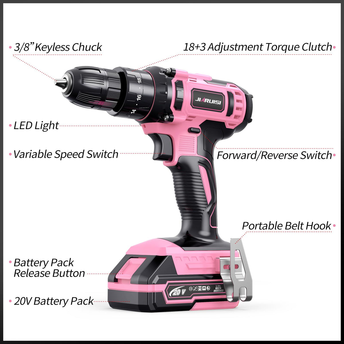 JIARUISI LED work light illuminates tight spaces for accuracy.