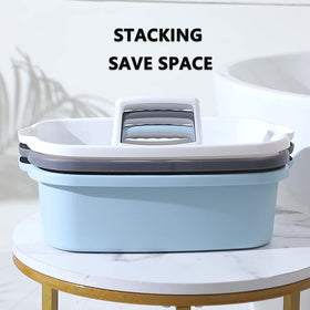 JiatuA blue caddy complements decor while keeping supplies accessible.