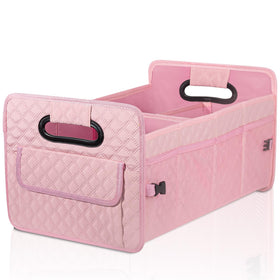 JiatuA car trunk organizer in an SUV helps keep items neatly sorted and accessible.