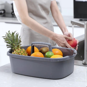JiatuA portable cleaning tote with grooved handle for smooth moves.