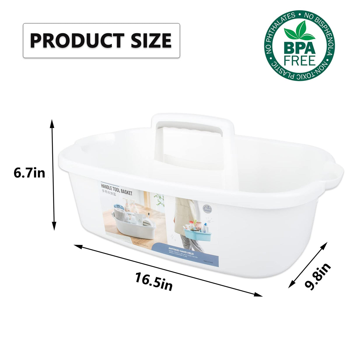 JiatuA cleaning supplies organizer tote keeps bottles and cloths neatly arranged.