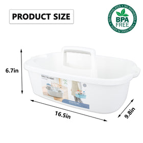 JiatuA cleaning supplies organizer tote keeps bottles and cloths neatly arranged.
