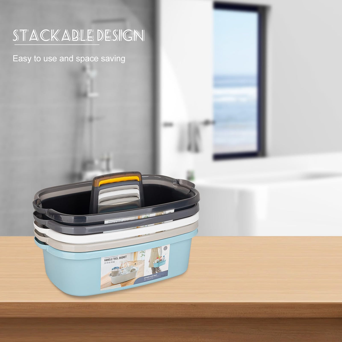 JiatuA multi-use basket stores cleaning supplies and small items neatly.
