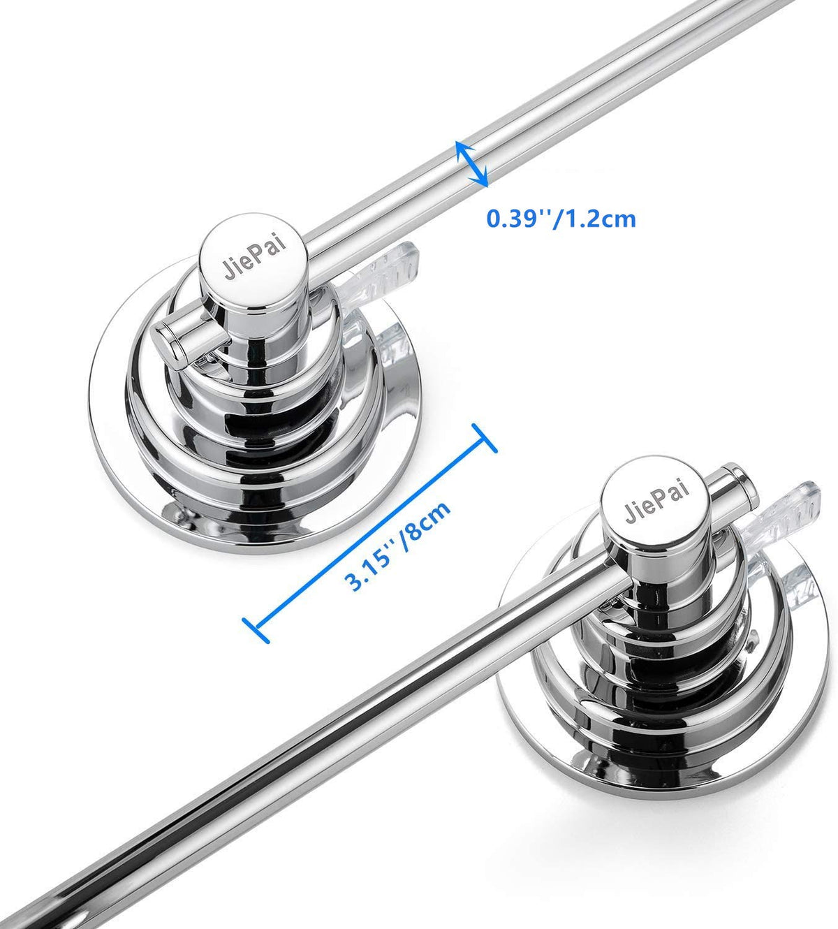Close-up of chrome finish on JiePai towel bar showing rust resistance.