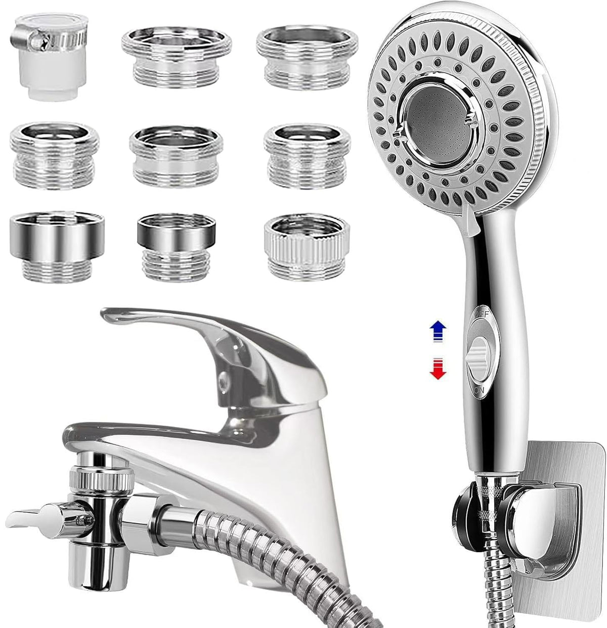 JIEYUMJ shower head hose attachment for easy cleaning and pet washing.