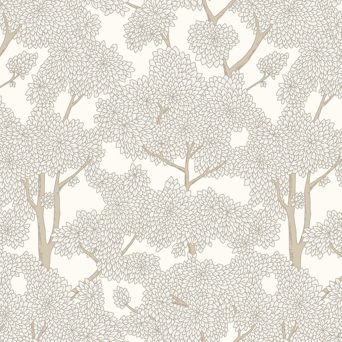 JiffDiff bedroom forest wallpaper creates serene walls in cream.