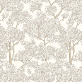 JiffDiff bedroom forest wallpaper creates serene walls in cream.
