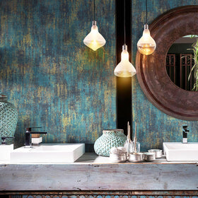 Blue gold concrete texture wallpaper adds depth to living rooms