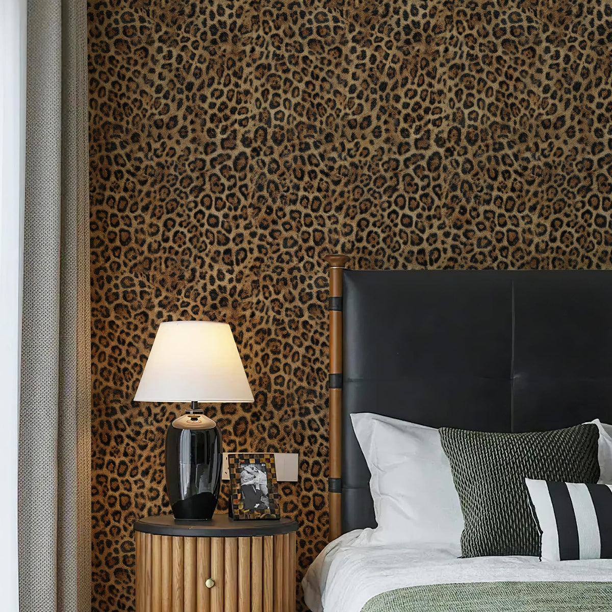 JiffDiff leopard print peel and stick wallpaper applied to cabinet for stylish update