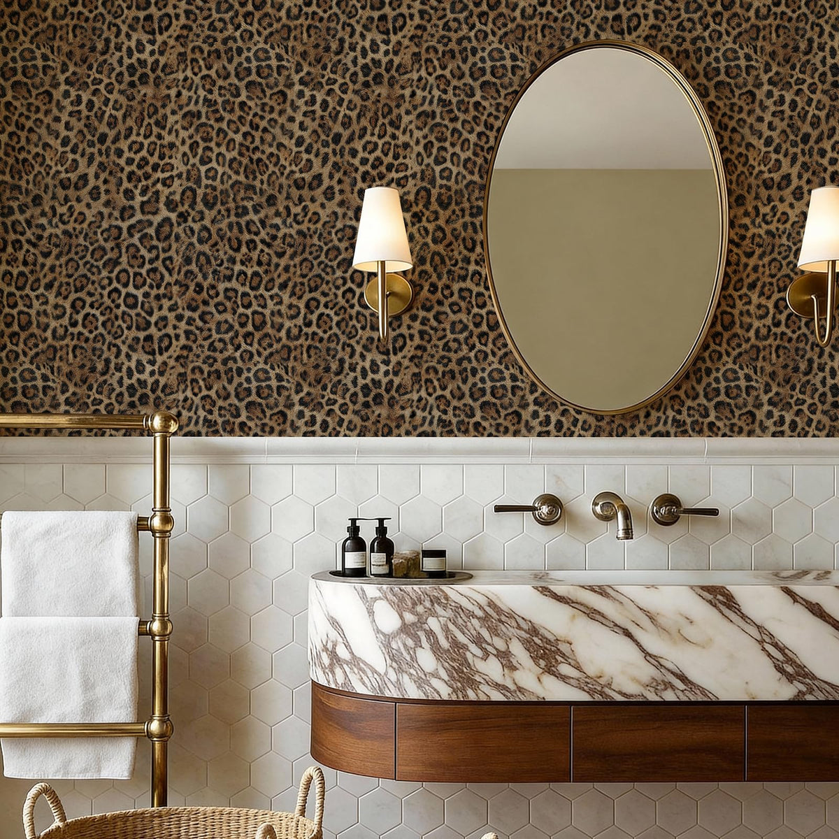 JiffDiff leopard pattern wallpaper on desk to create bold style