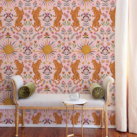 JiffDiff pink tiger wallpaper with a bold peel-and-stick design for quick updates.