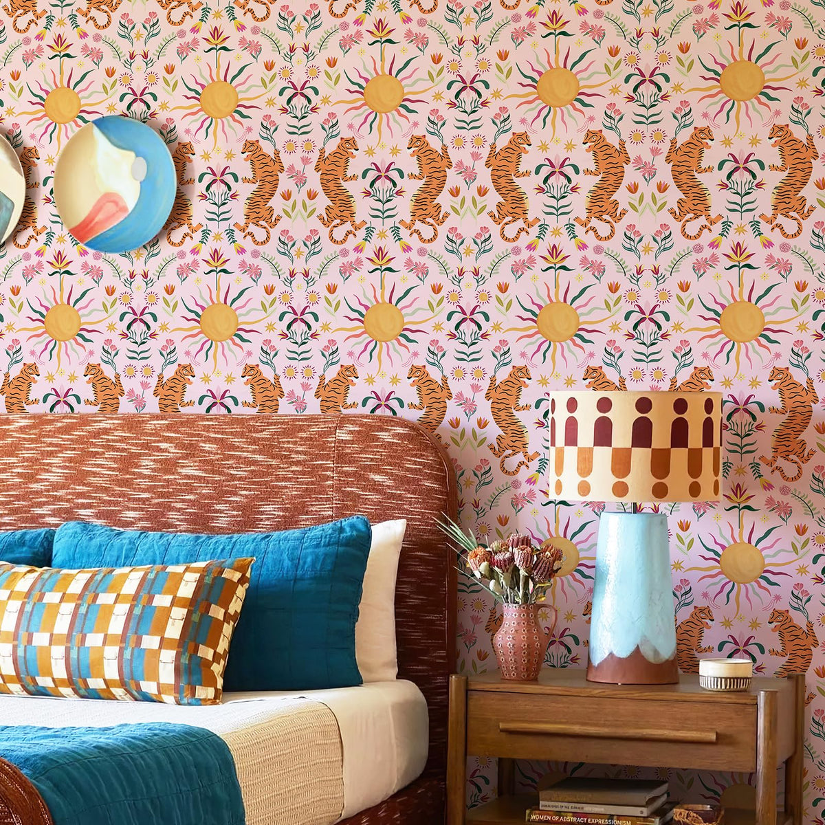 JiffDiff vibrant tiger pattern wallpaper adds tropical flair to living spaces.
