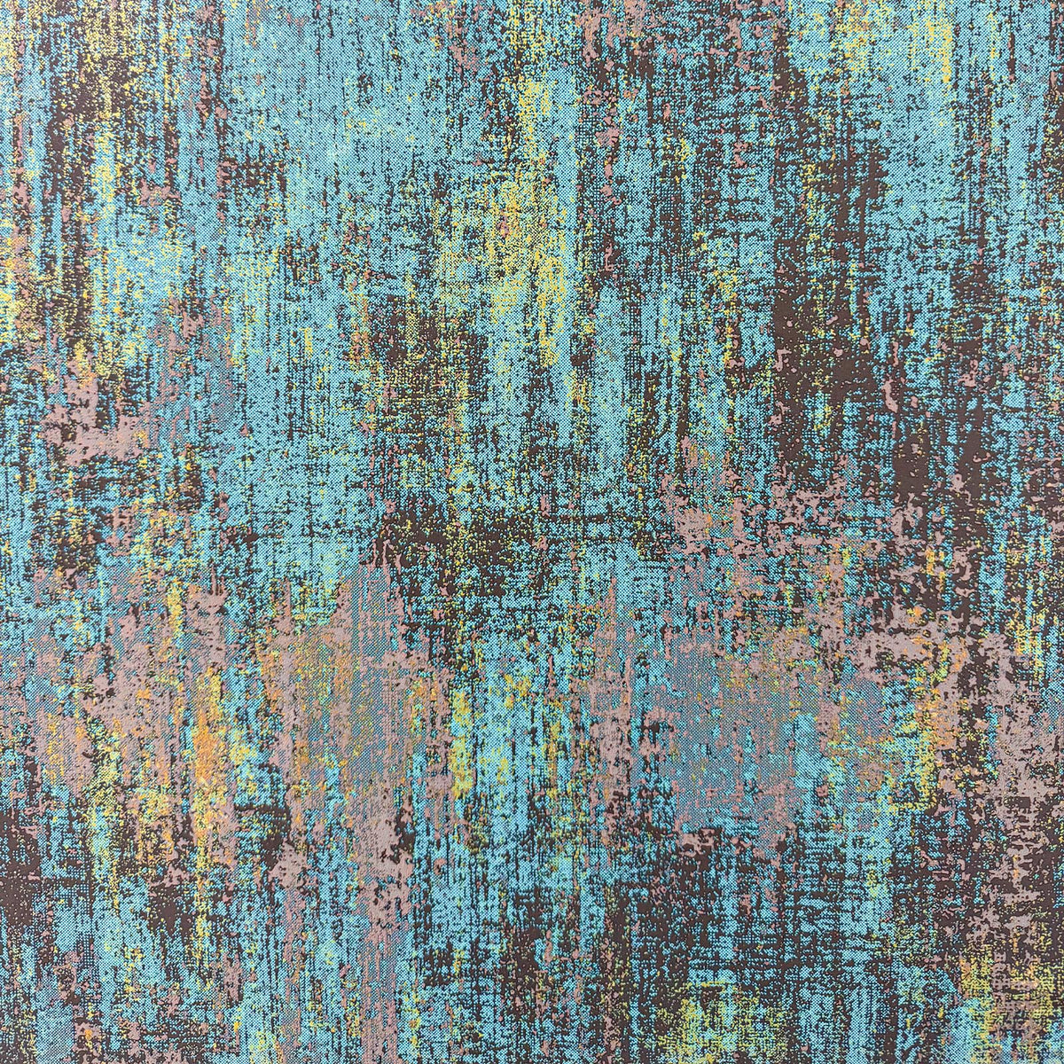 JiffDiff vintage metallic wallpaper in blue gold adds modern, concrete-inspired style to walls