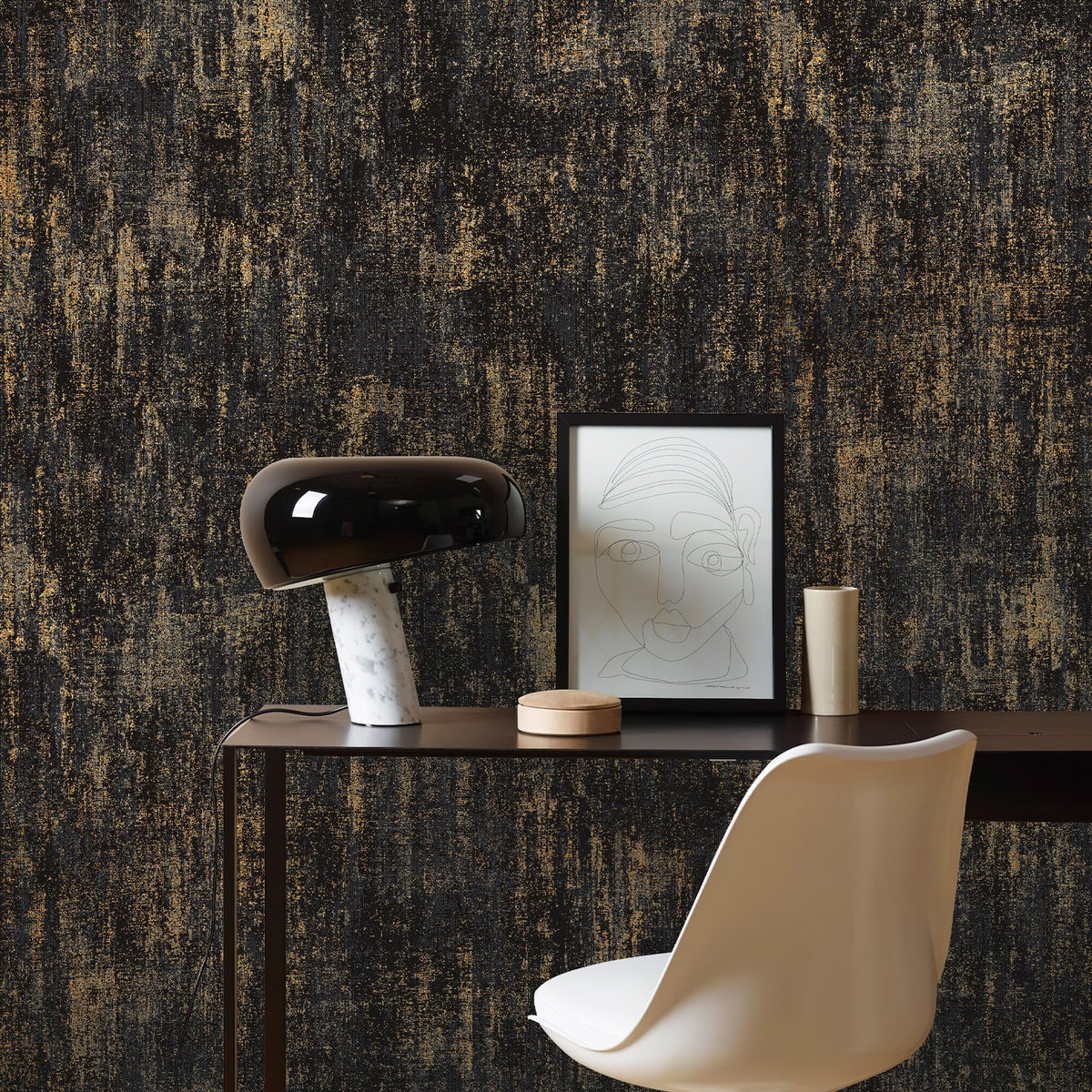JiffDiff vintage metallic wallpaper in black gold roll for a modern wall backdrop