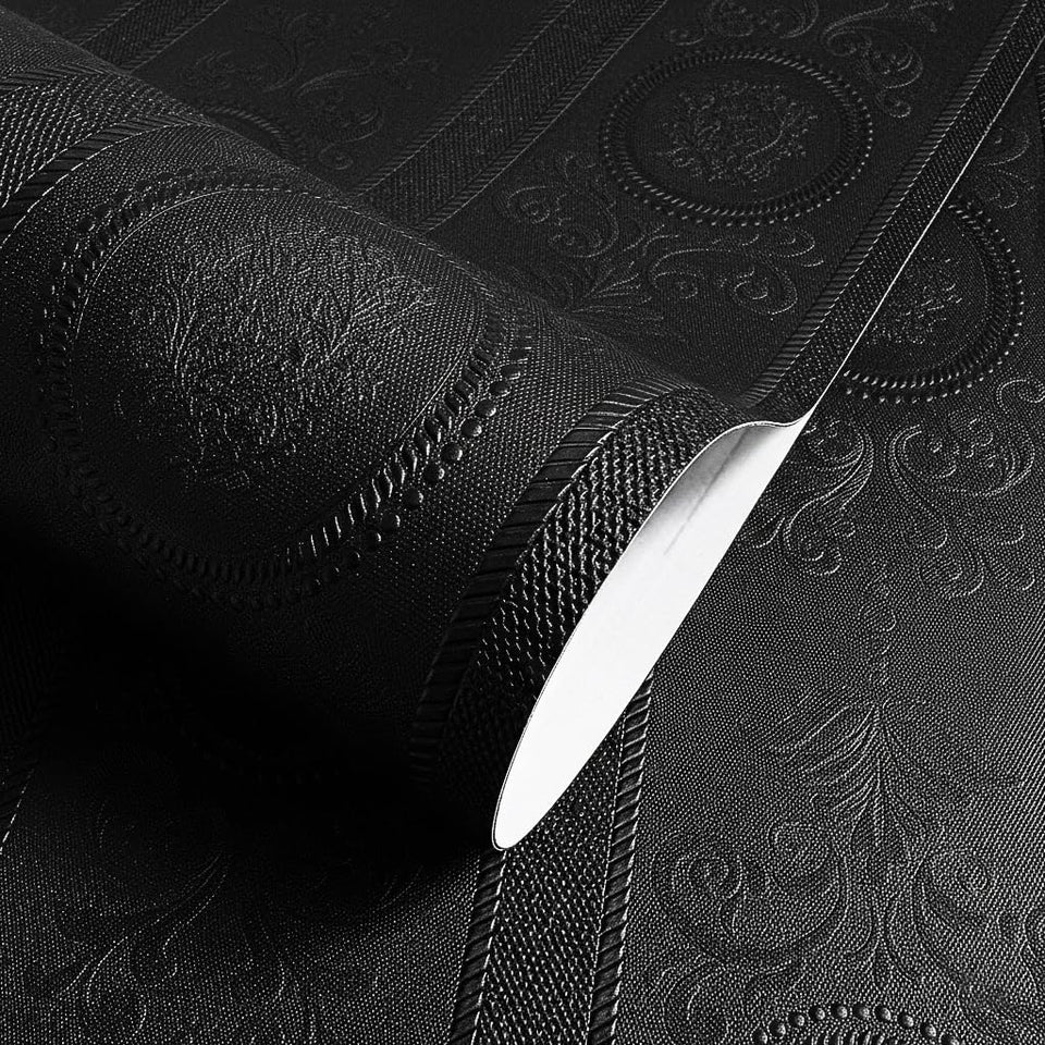 JiffDiff 3D embossed black wallpaper roll adds depth to walls for a modern look