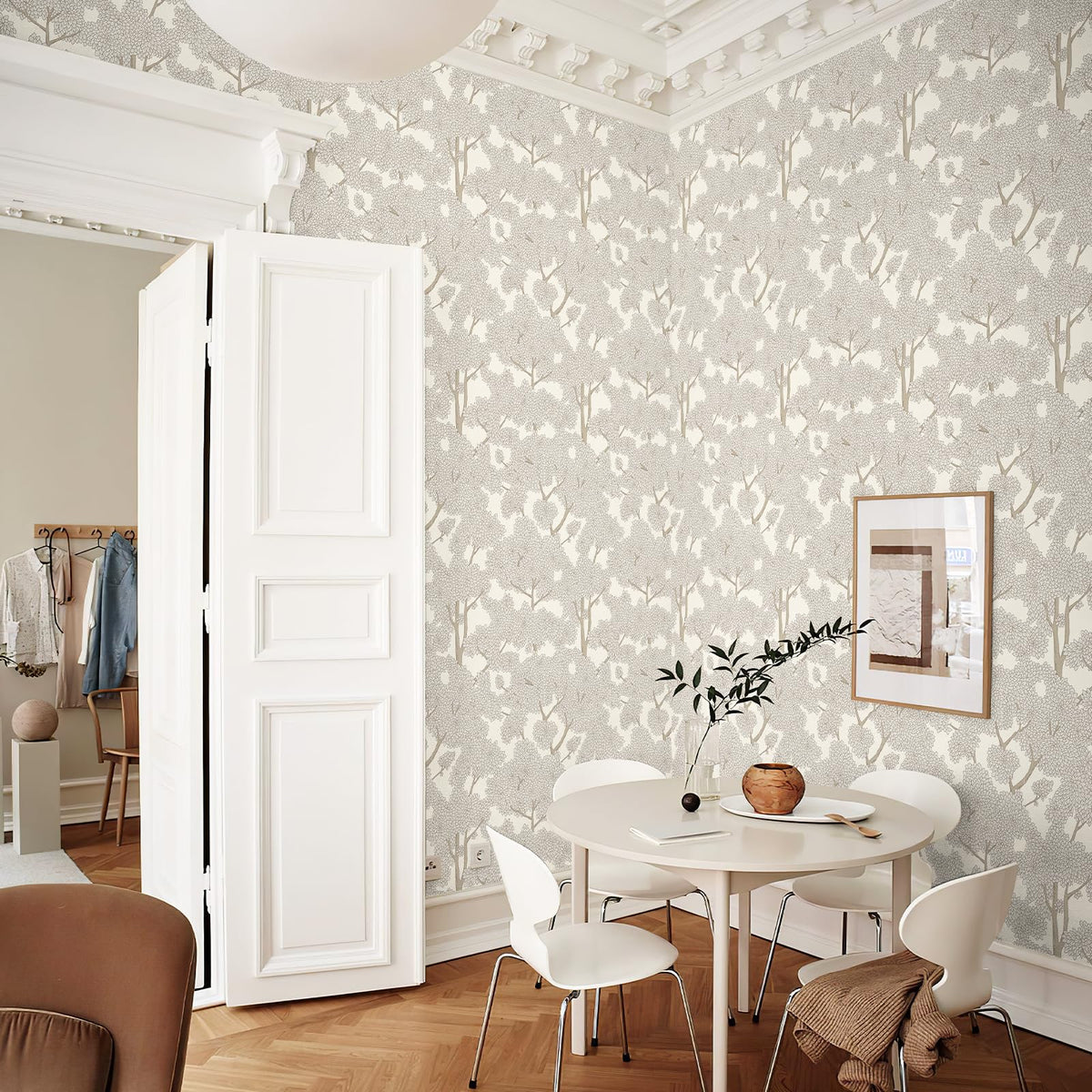 JiffDiff forest mural wallpaper applied to a smooth wall for DIY decor.