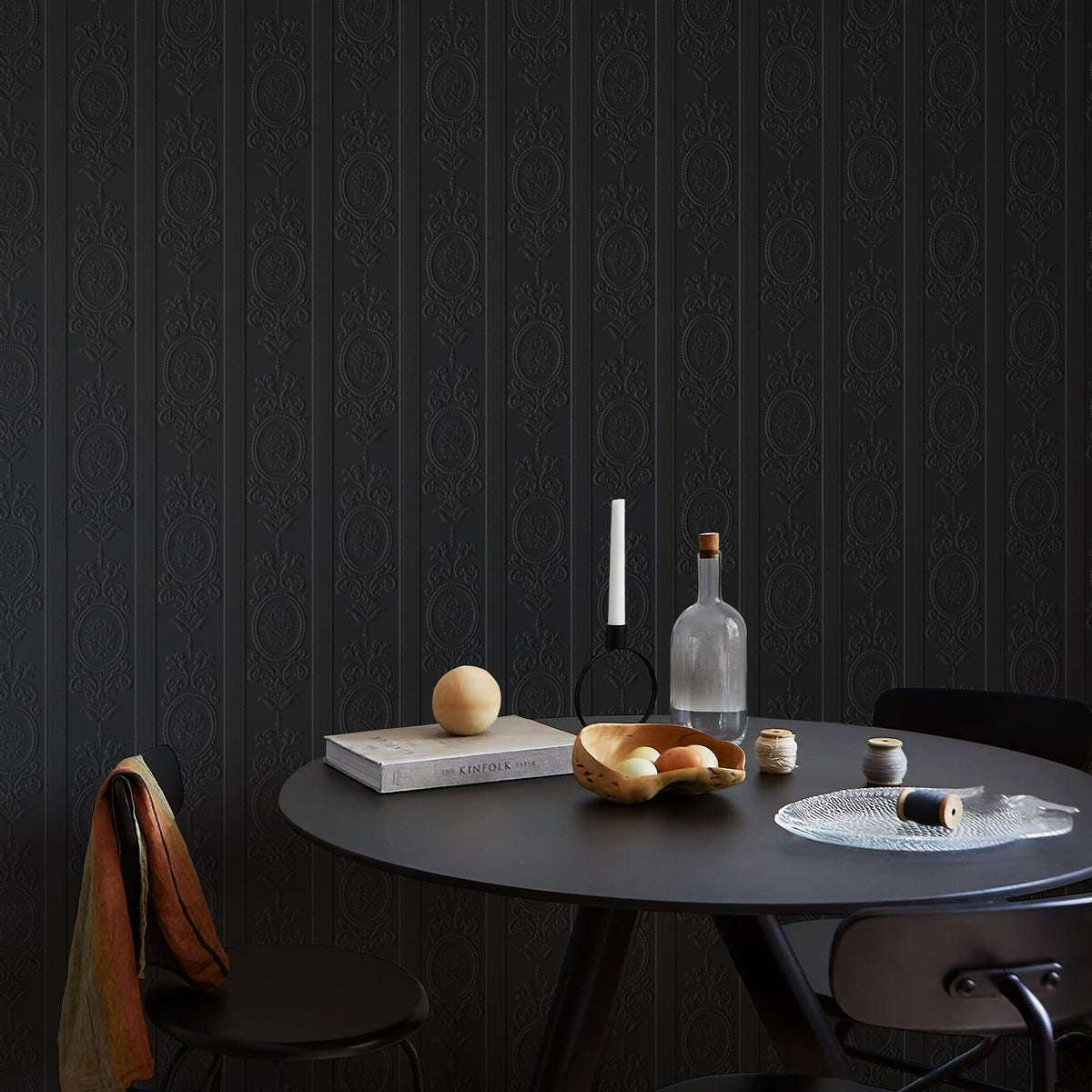 JiffDiff textured black wall in a living room demonstrates chic, low-maintenance style