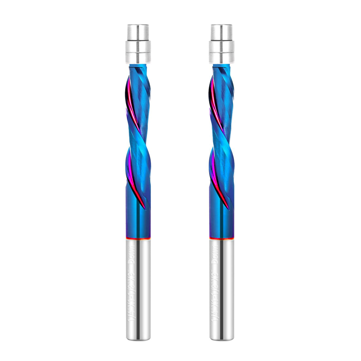 Jiiolioa down-cut flush trim bit on 1/4-inch shank for clean edge finishing