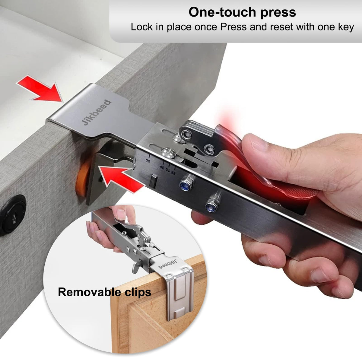 Jikbeed bow-shaped drawer clamps aid precise positioning for consistent results in projects.