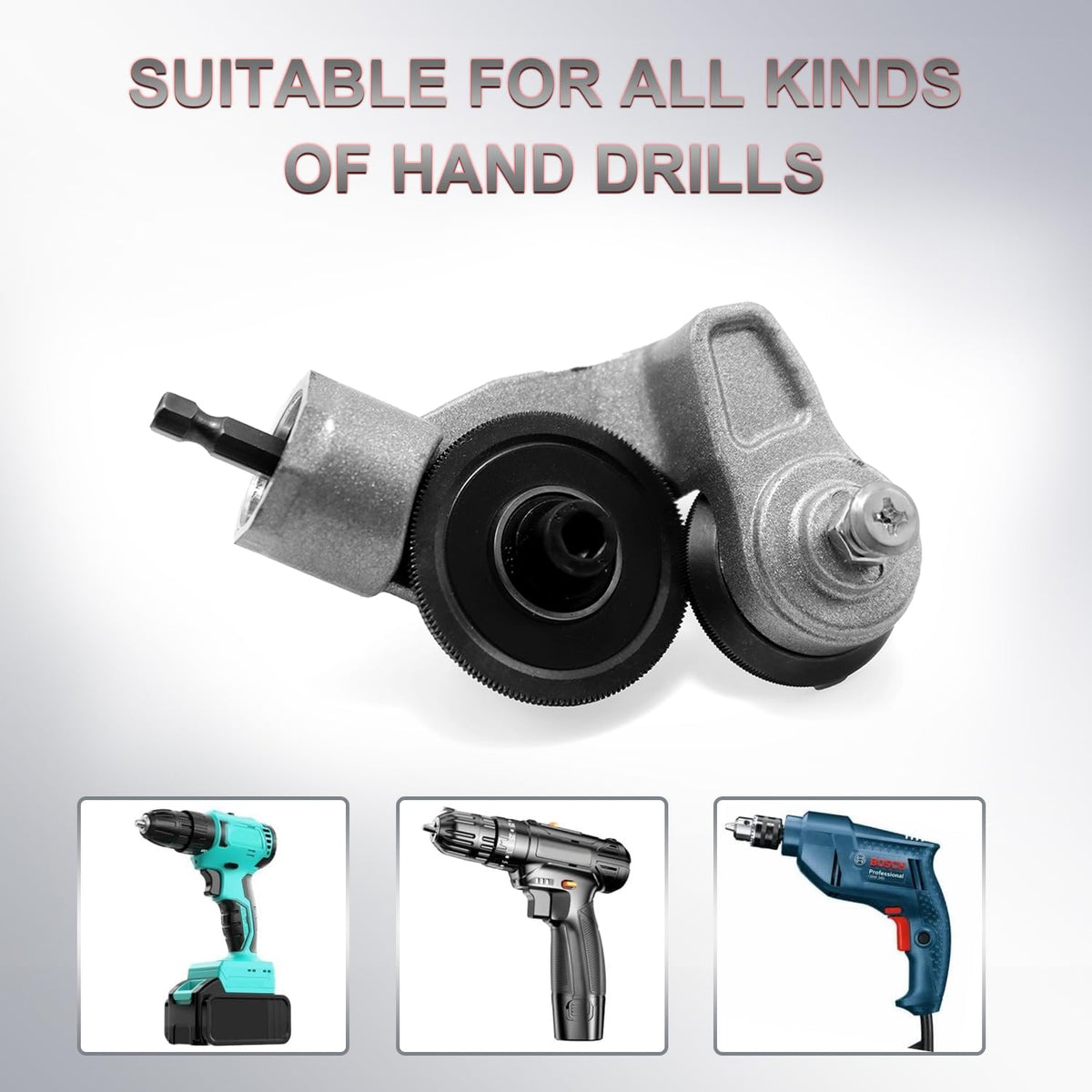 Jikbeed drill attachment for aluminum sheet cutting in compact projects.