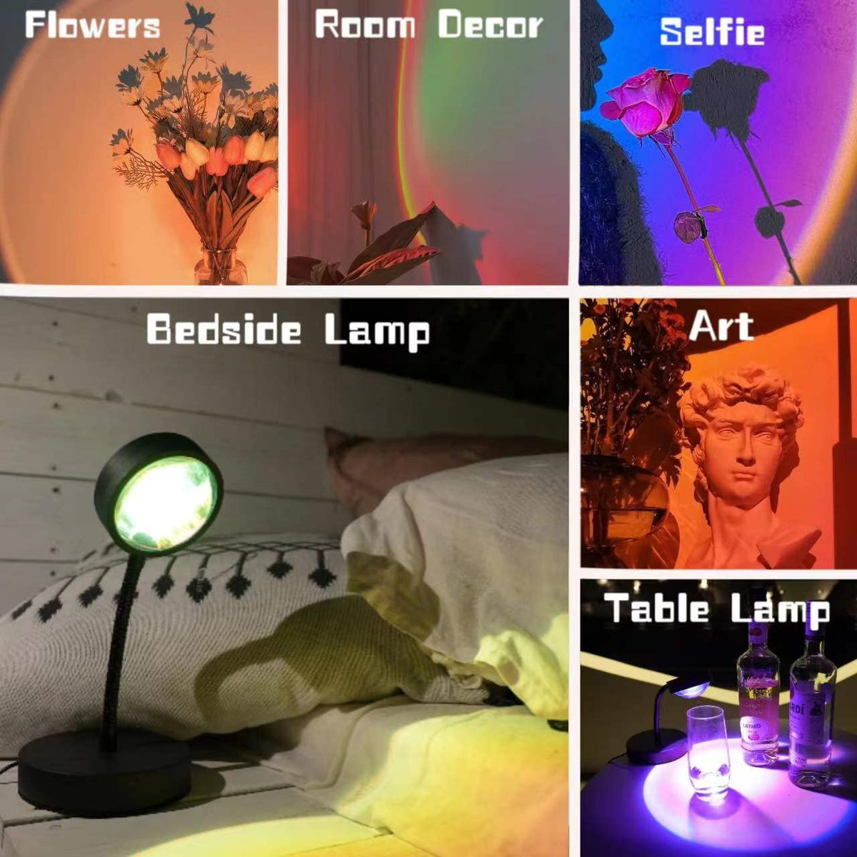 JIMEI Sunset Lamp Remote control enables quick color changes for mood lighting.