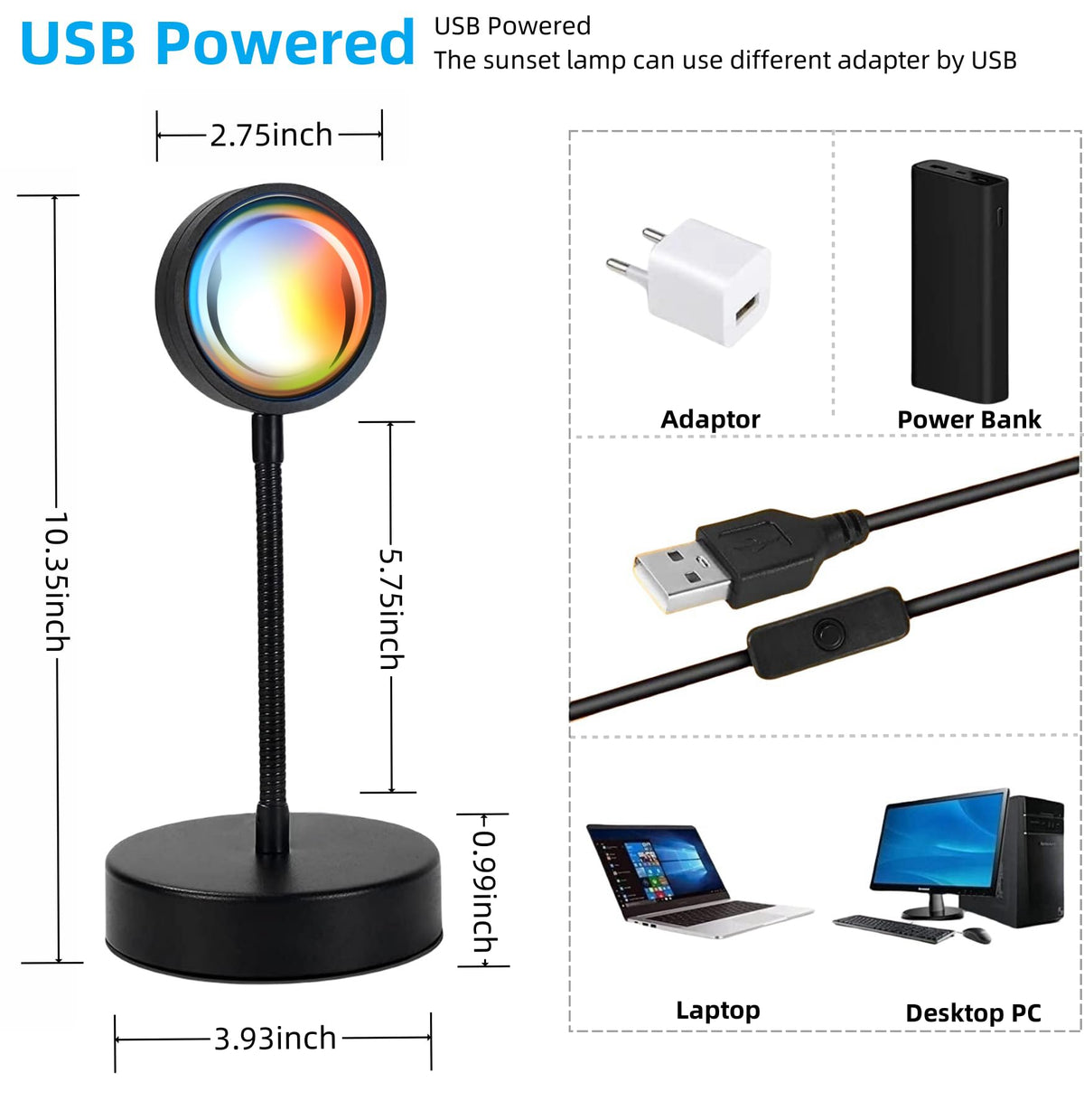JIMEI Sunset Lamp RGB Colors offers over 16 hues to match moods.