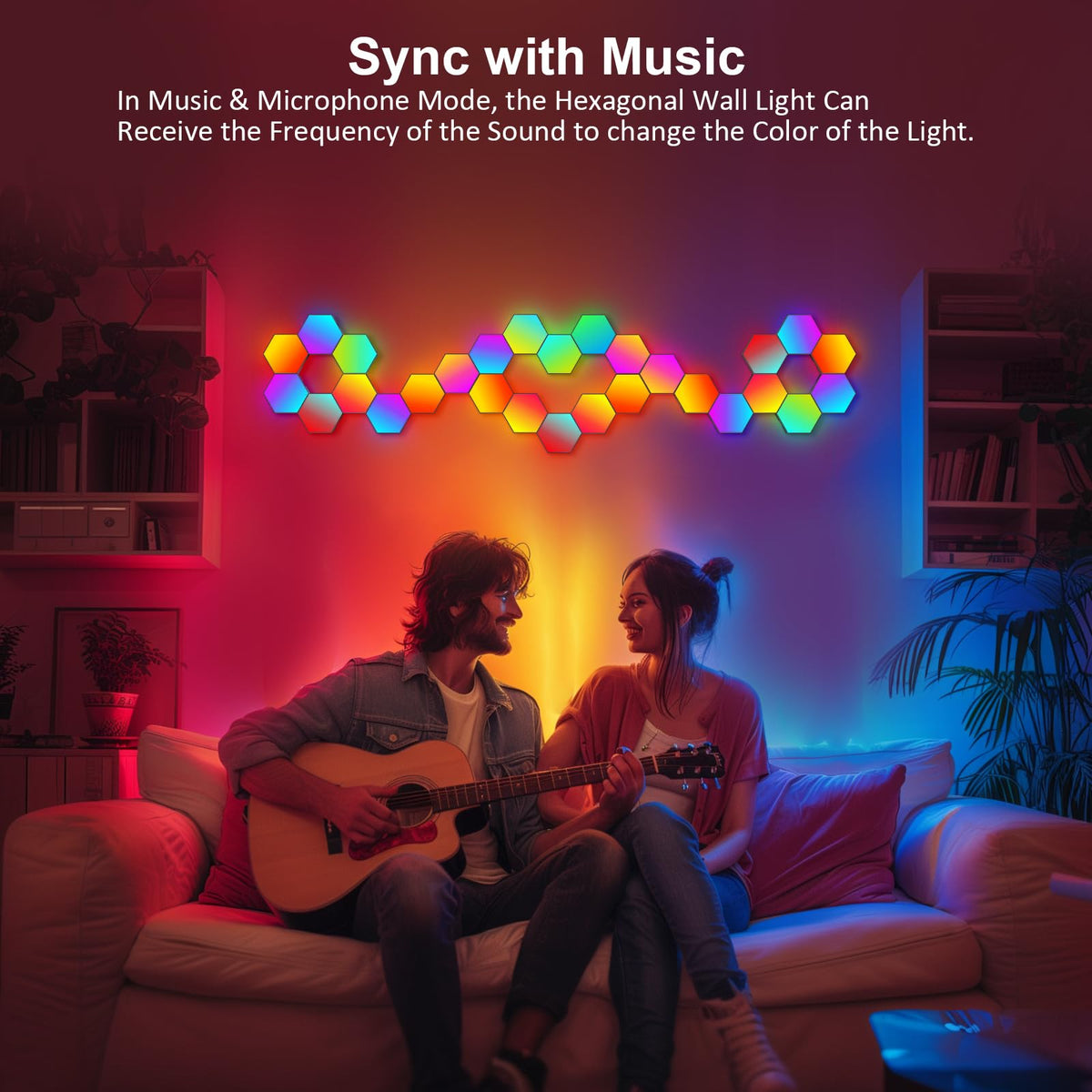 JIMIMORO hexagon LED panel music-sync demo highlights dynamic lighting with sound.