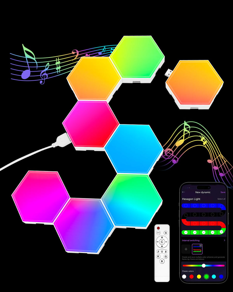 JIMIMORO hexagon LED panel package ready for wall installation and creative layouts.