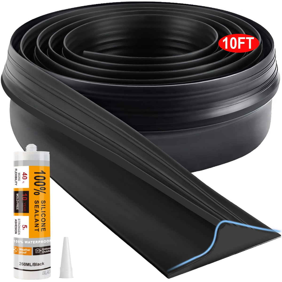 Jin&Bao universal threshold seal strip 10ft in black provides durable weatherproofing for the garage floor.