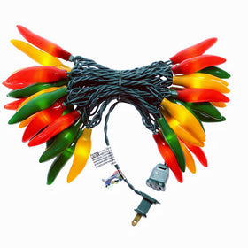 JinBest 35 LED chili pepper lights on green wire illuminate with warm glow